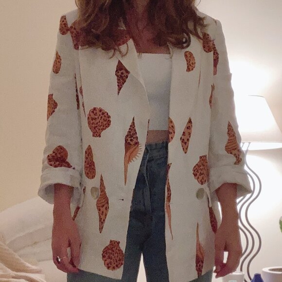 Farm Rio Leopard Shell Blazer XS 100% linen - Picture 1 of 7